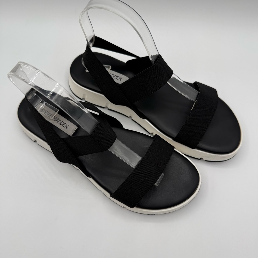 Steve Madden Gavia Elastic Strap Platform Sandals Black/White Women’s 10 - Picture 3 of 12